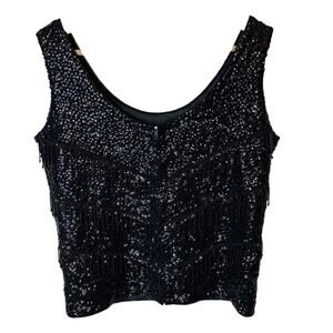 Hand Full Fashioned Wool Beaded Sequin Sleeveless Top Black Vintage size Medium